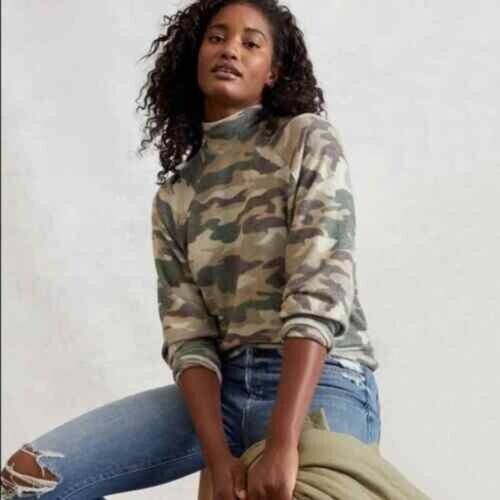 Anthropologie Maeve Laney Camo Cowl Neck Pullover Top Small Petite